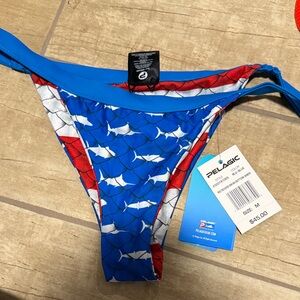 Pelagic Blue Red White Fish-Scale Bikini Bottom